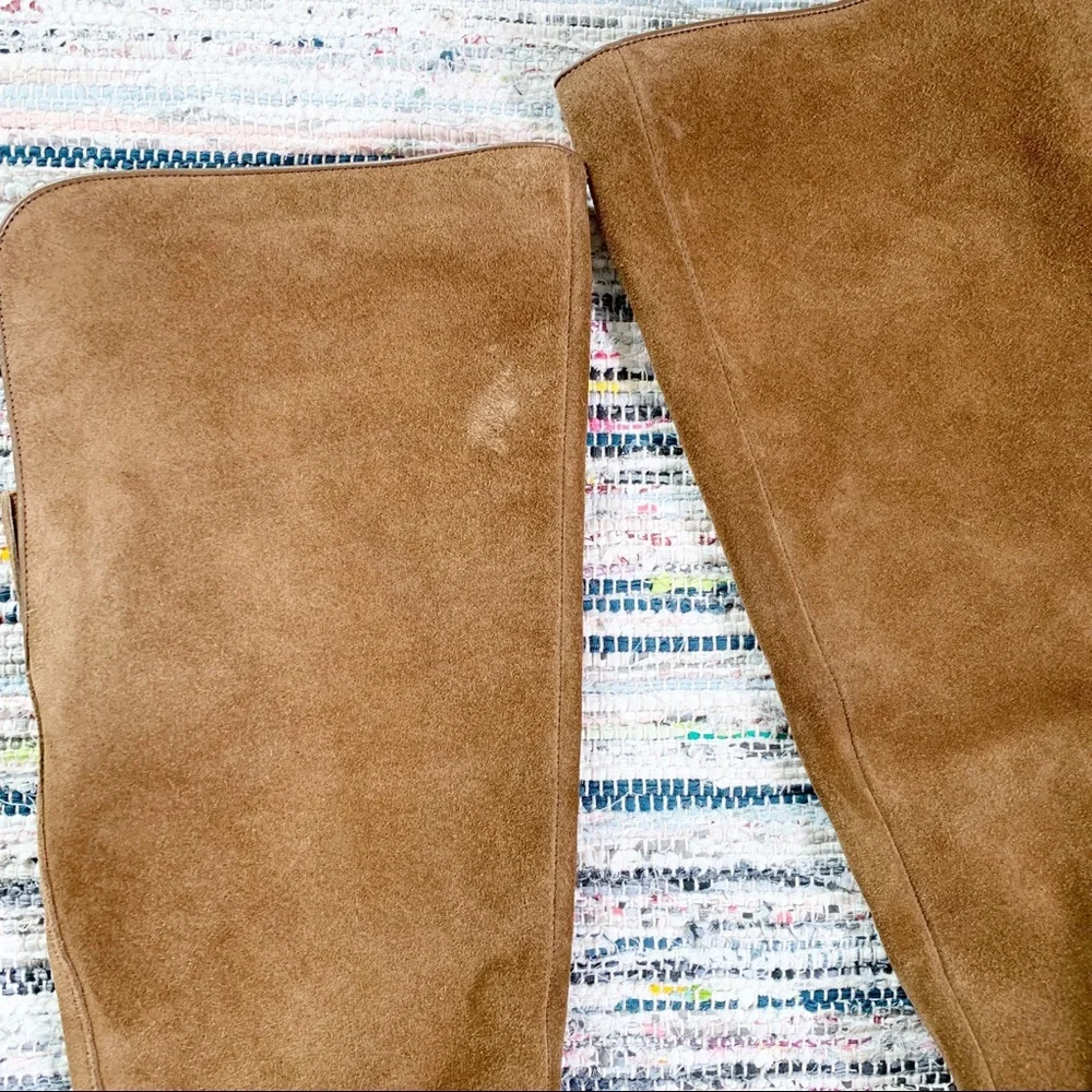 Tall Brown Suede Block Heel Women's Boots